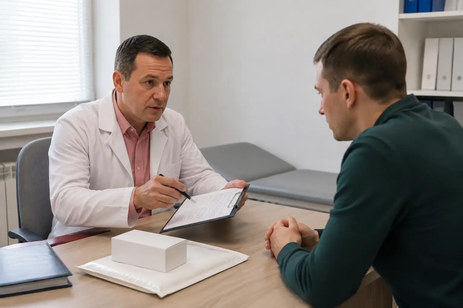 Врач консультирует пациента по кодированию Алгоминал